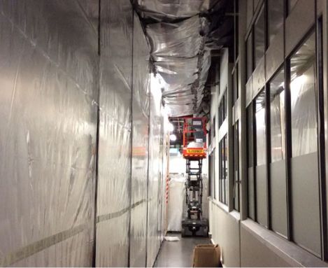 Hallway with asbestos