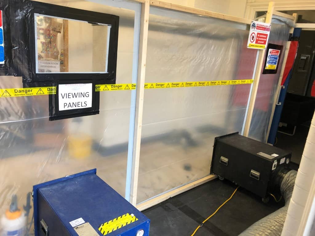 Asbestos removal tent inside Calton Primary School